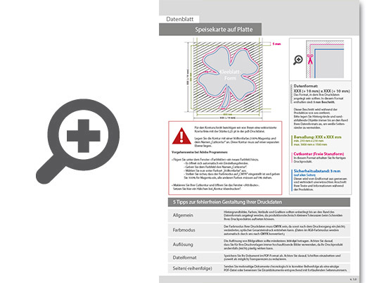 Product Bild speisekarte_auf_platte_in_kleeblatt-form_konturgefr__st___einseitig_4_0-farbig_bedruckt