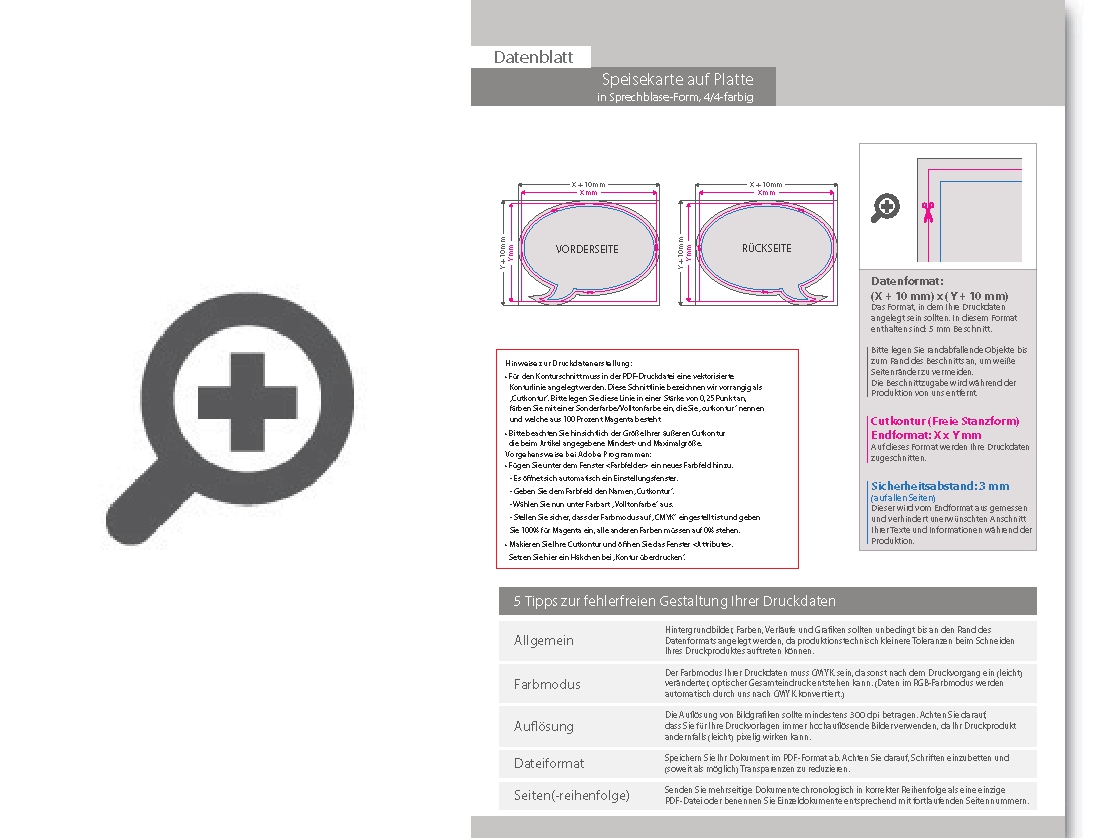 Product Bild speisekarte_auf_platte_in_sprechblase-form_konturgefr__st___beidseitig_4_4-farbig_bedruckt